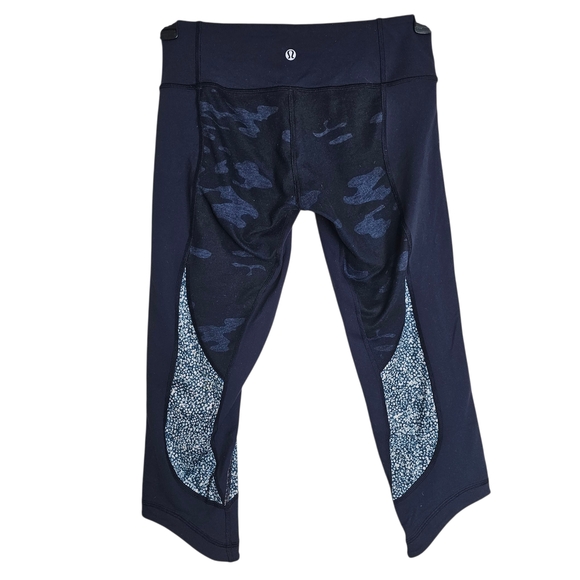 Lululemon Wunder Under Crop Leggings Lotus Blue Camo & Mesh Panels Size 6 - Picture 2 of 5